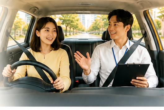 서울에서 강사와 함께 실제 도로 운전연수를 받는 수강생